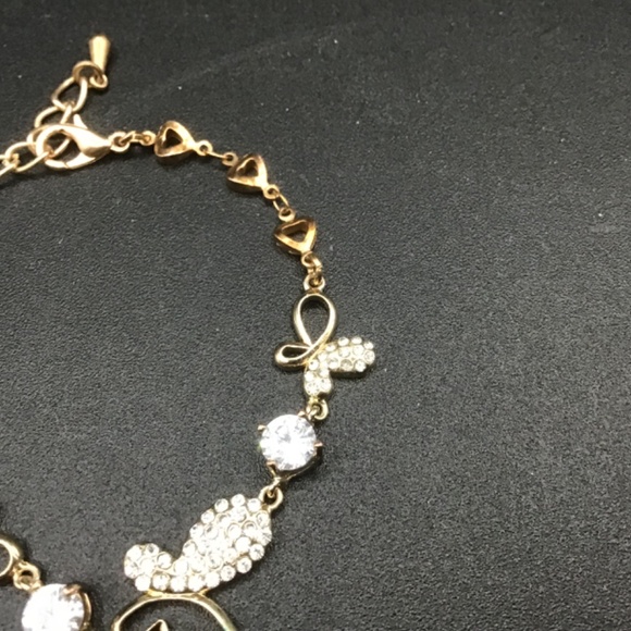 Gold and Brass tone Butterflies with Crystals Bracelet - Picture 6 of 8